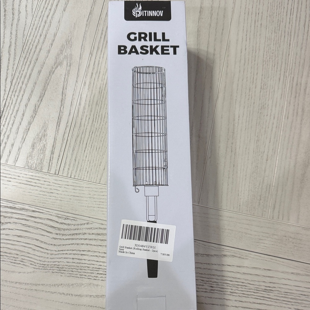 Rolling Grill Basket, Grill Baskets for Outdoor Grill, REMOVABLE HANDLE.